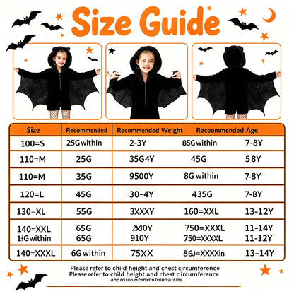 1Set Kids Dark Bat Demon Cosplay Costume, Girls Carnival Outfit, Halloween Stage Role Play Dress for Party & Holiday Gift
