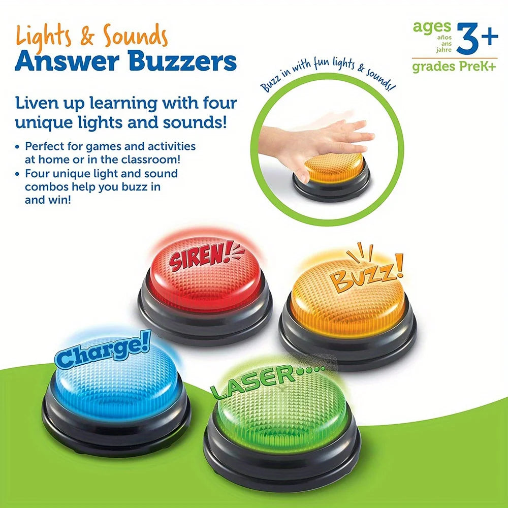 4pcs Lights and Sounds Buzzers Toy,  Creative Party Game Show and Classroom, Family,  Accessories, Stocking Stuffers for Kids