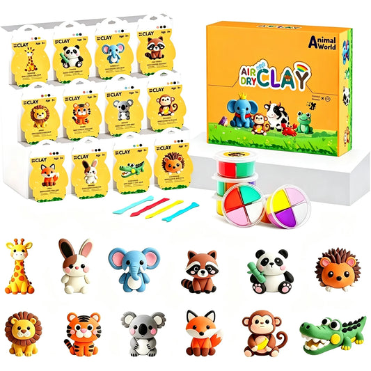 Air Dry Clay Kit with 12 Animal Molds, Full DIY Tools & Guides, Soft Non-Sticky Clay, Creative Gift for Children’s Day