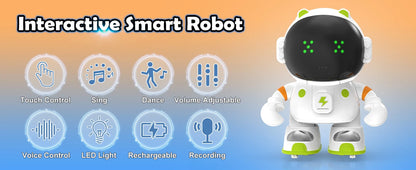 Interactive Smart Robot Toy for, Rechargeable Talking Toy with Touch Sense, Voice Control, Record, Dance & Sing, Birthday Gift