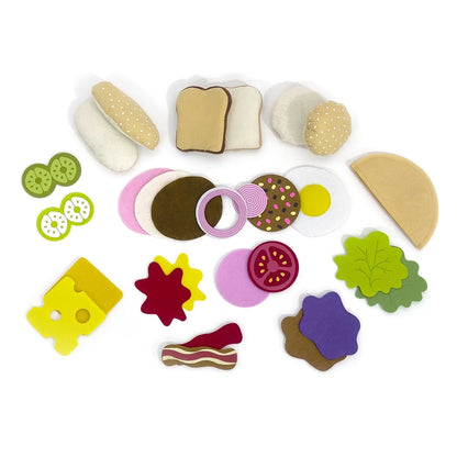 Felt Food Hamburger Sandwich Game Food Set (28 Pieces) Christmas Halloween gift Christmas, Halloween, Thanksgiving Gift