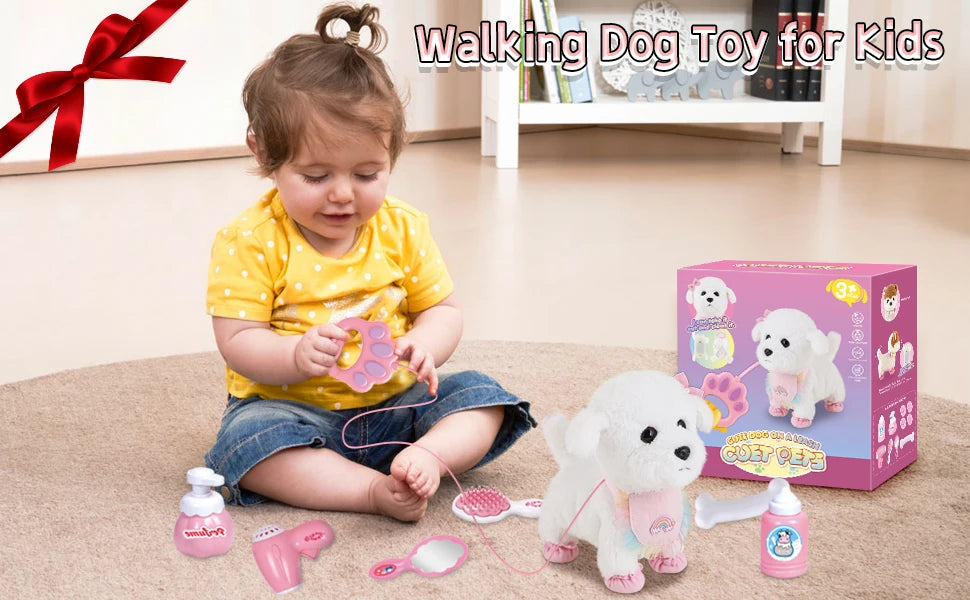 Interactive Stuffed Puppy Toys That Walk&Bark, Walking Dog Toy for Kids with Leash, Remote Control, Girls&Boys Aged 3+ GIFT
