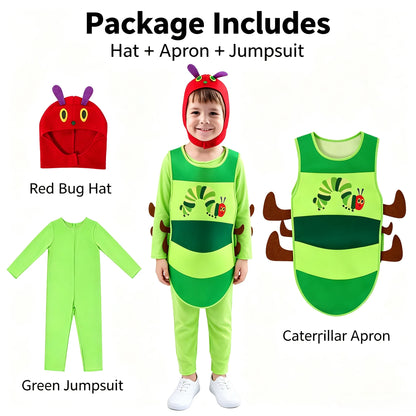 Cute Caterpillar Kids Costume, Vivid Cartoon Role‑Play Outfit, Full Dress‑up Set for Holiday Party & Stage Performance Gift