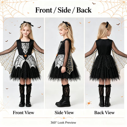 1 Pack Girls Spider Themed Costume, Spiderweb Cape Dress, Halloween Carnival Outfit for Stage Performance & Cosplay Party