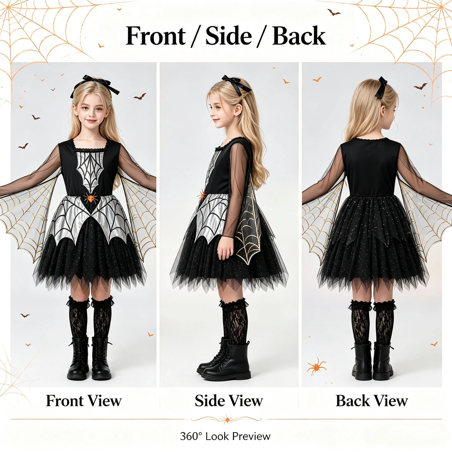 1 Pack Girls Spider Themed Costume, Spiderweb Cape Dress, Halloween Carnival Outfit for Stage Performance & Cosplay Party