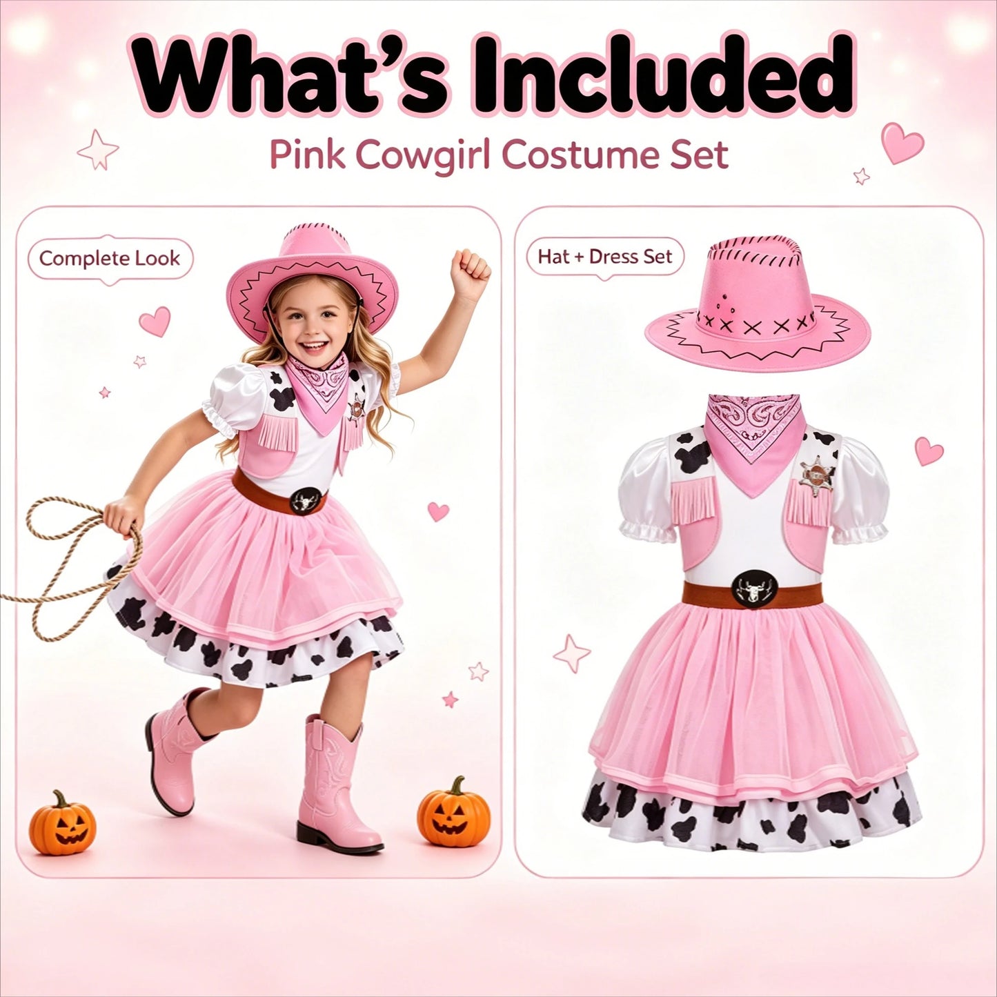 2Pcs Pink Western Cowgirl Outfit, Kids Halloween Cowgirl Dress, Vintage Role Play Costume for Party & Stage Show, Gift Option