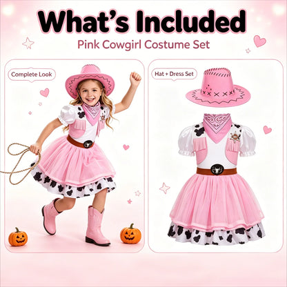 2Pcs Pink Western Cowgirl Outfit, Kids Halloween Cowgirl Dress, Vintage Role Play Costume for Party & Stage Show, Gift Option