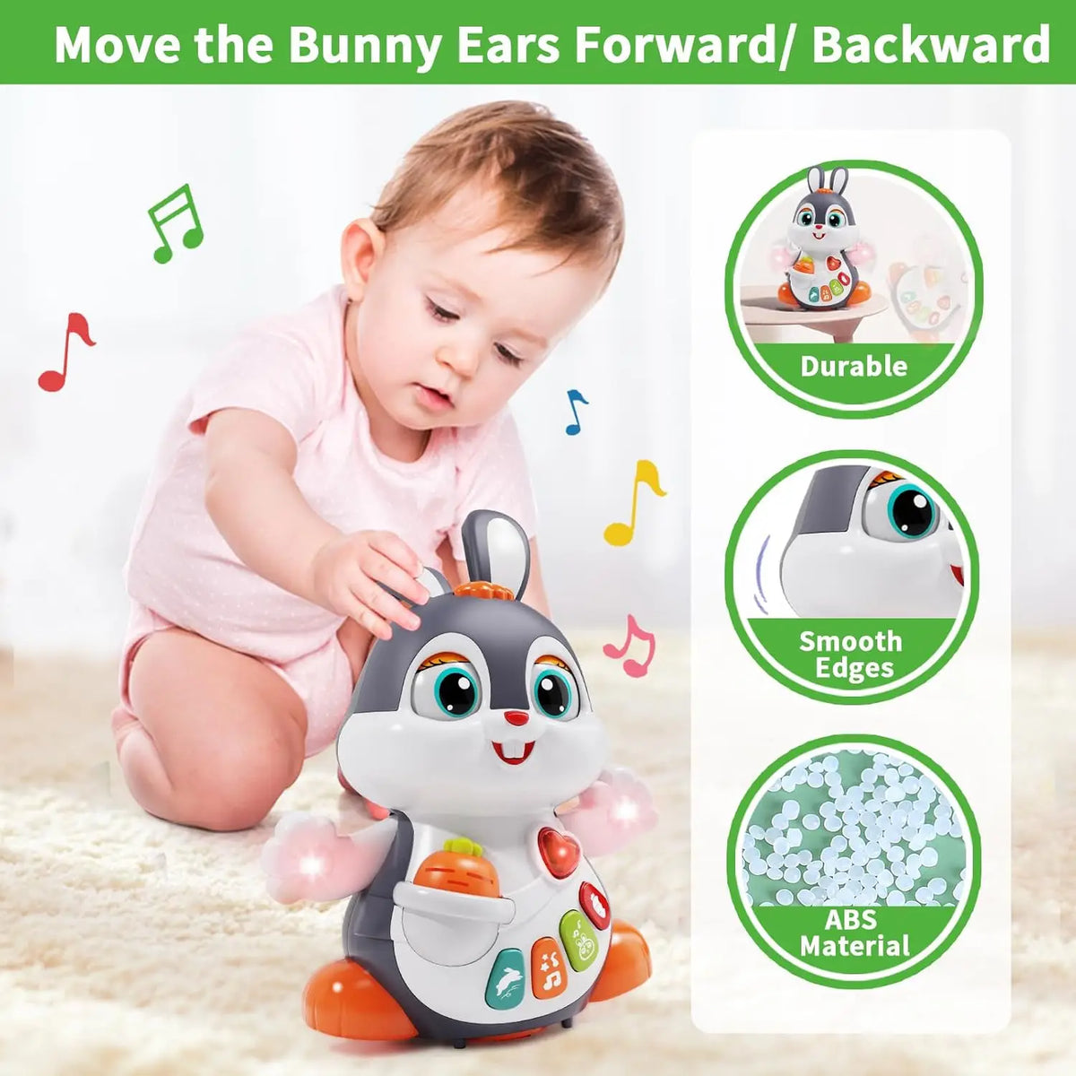 Musical Easter Bunny Toy, Dancing Crawling Tummy Time with Lights, Infant Learning Easter Gift & Basket Stuffer for Boys Girls