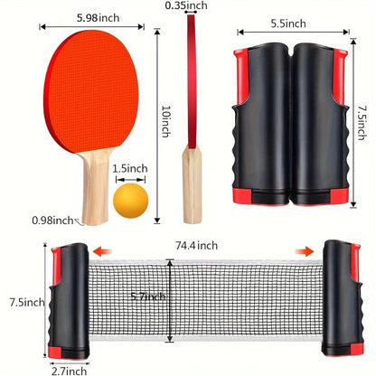 Ping Pong Paddle Set, Portable Table Tennis Set with Retractable Net & Carry Bag,40+ Pingpong Balls Indoor/Outdoor Games，gift