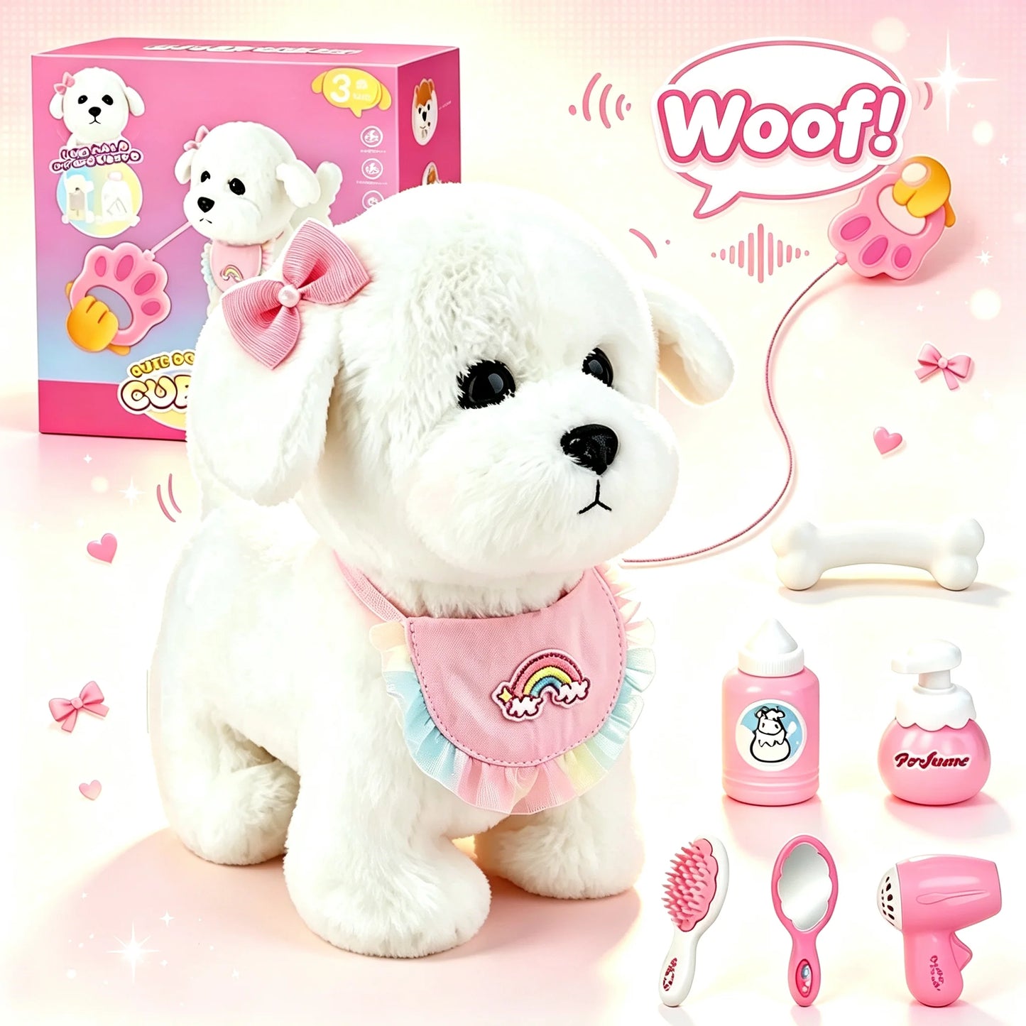 Interactive Stuffed Puppy Toys That Walk&Bark, Walking Dog Toy for Kids with Leash, Remote Control, Girls&Boys Aged 3+ GIFT