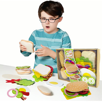 Felt Food Hamburger Sandwich Game Food Set (28 Pieces) Christmas Halloween gift Christmas, Halloween, Thanksgiving Gift