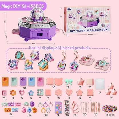 153Pcs Girls DIY Crafts Toy:Handmade Jewelry Magic Box for Girls Age 3+,Girls Ideal Brithday Gifts Chrismas Stuffer Stock