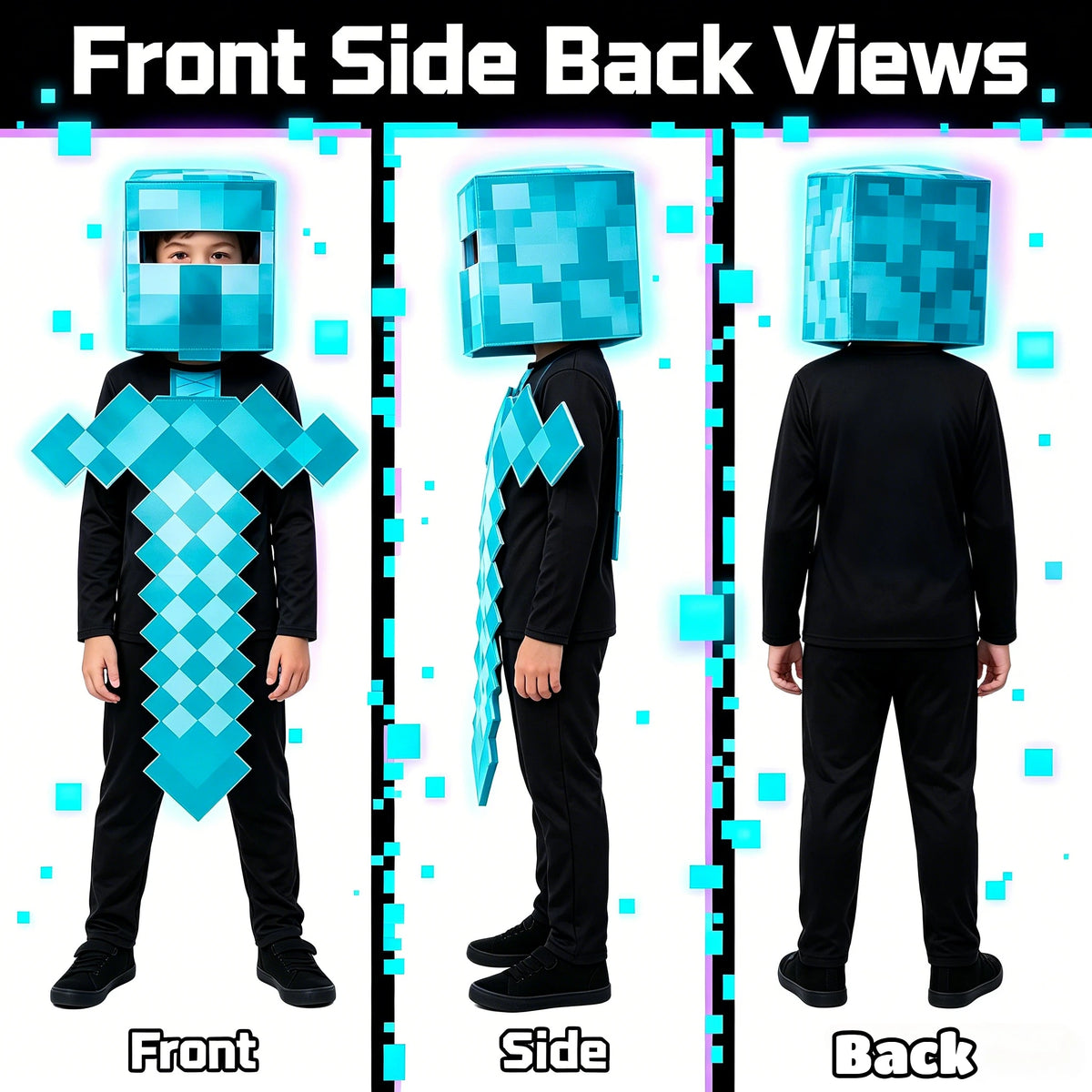 1 Pack Kids Block Character Cosplay Set, Diamond Sword Themed Outfit, Halloween Party Creative Stage Performance Costume