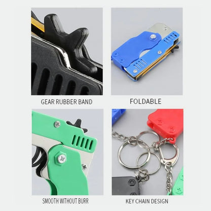 Kids Cool Mini Folding Rubber Launcher Toy with 60 Rubber Bands, Portable Toy for Outdoor Activities,  Keychain Gift