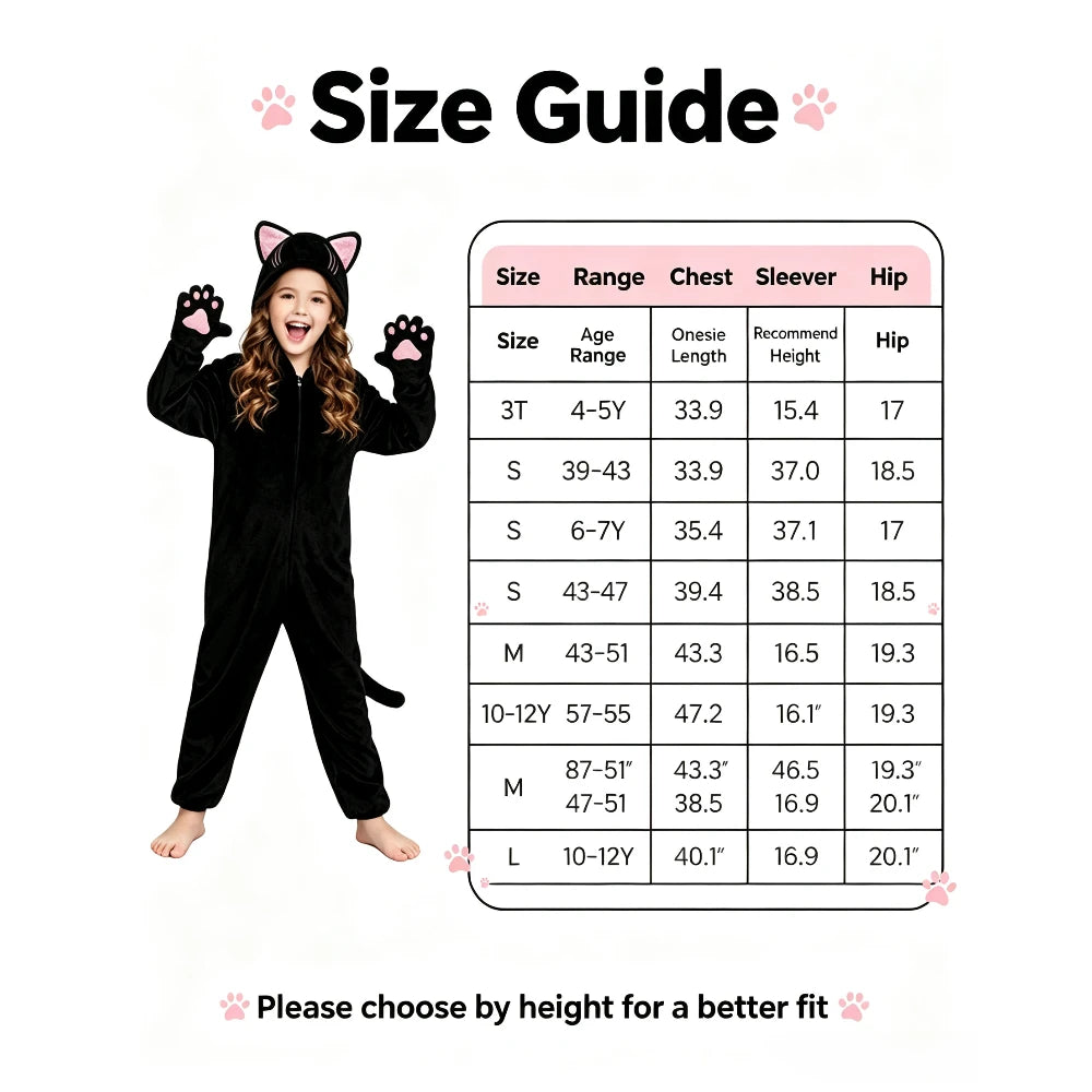 1Pc Kids Black Cat Jumpsuit Cosplay Costume, Girls Cute Cat Outfit, Halloween Animal Party Role Play Suit for Party & Gift