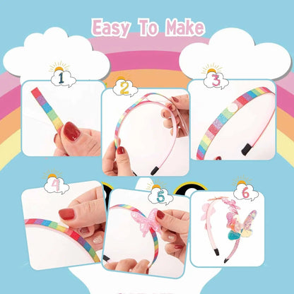 Girls DIY Toy Hair Accessories, Arts & Crafts Gift Set 6pcs Headband Making Kit,Christmas Birthday Gift ages  6 7 8 9 10 11