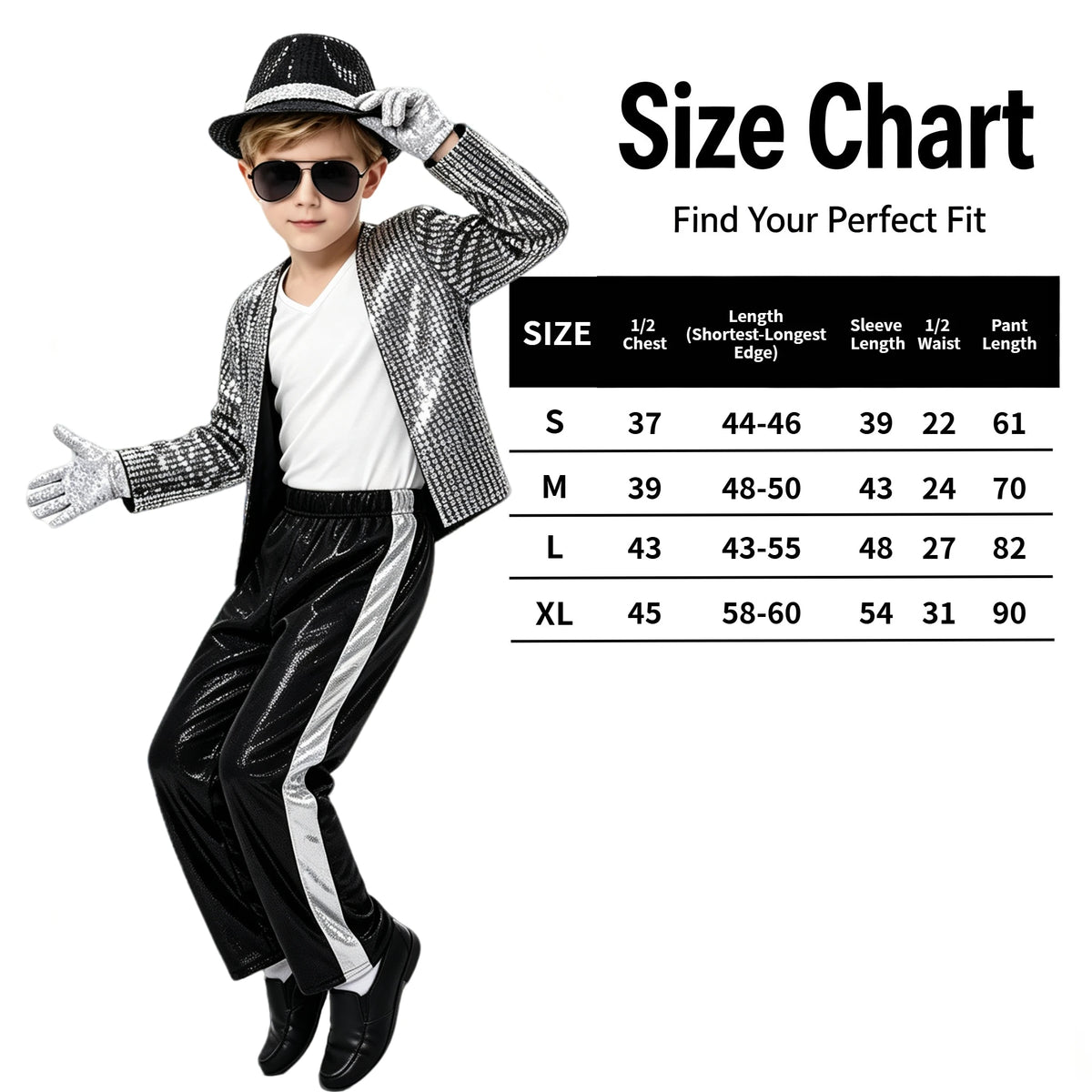 1 Set Kids Sparkly Sequined Retro Dance Costume, Unisex Outfit for Halloween Party, Stage Role‑Play & Holiday Gift