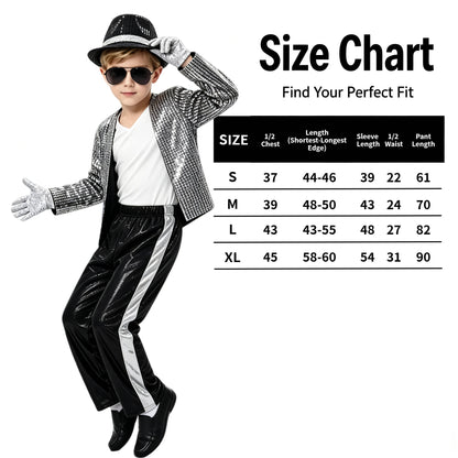 1 Set Kids Sparkly Sequined Retro Dance Costume, Unisex Outfit for Halloween Party, Stage Role‑Play & Holiday Gift