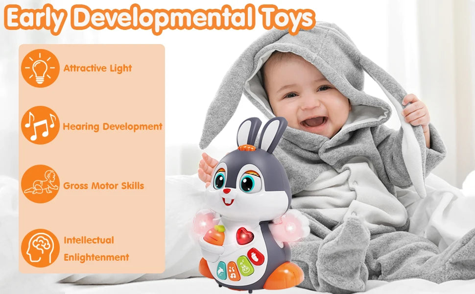 Musical Easter Bunny Toy, Dancing Crawling Tummy Time with Lights, Infant Learning Easter Gift & Basket Stuffer for Boys Girls