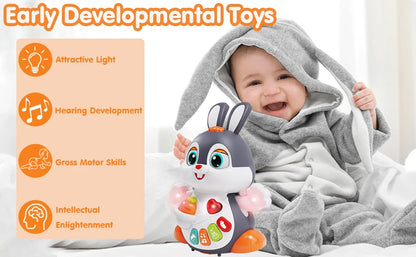 Musical Easter Bunny Toy, Dancing Crawling Tummy Time with Lights, Infant Learning Easter Gift & Basket Stuffer for Boys Girls