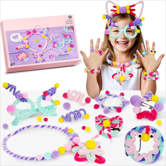Arts & Crafts Jewelry Making Kit, Multi-Colored Chenille Stems, DIY Pipe Cleaners Art Supplies Kids, Decorations, Birthday Gifts