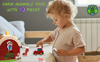 Big Red Take-Along Sorting Barn Toy with Handle, 12M+,10 Farm Play Pieces  , Shape Sorting & Stacking Learning Gift for Toddler