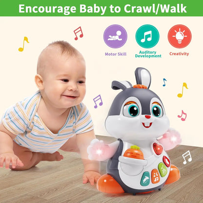 Musical Easter Bunny Toy, Dancing Crawling Tummy Time with Lights, Infant Learning Easter Gift & Basket Stuffer for Boys Girls