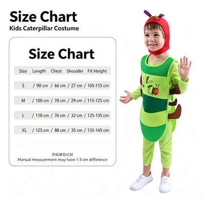 Cute Caterpillar Kids Costume, Vivid Cartoon Role‑Play Outfit, Full Dress‑up Set for Holiday Party & Stage Performance Gift