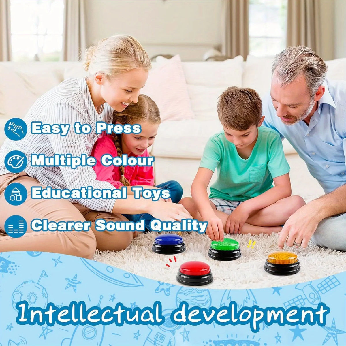 4pcs Lights and Sounds Buzzers Toy,  Creative Party Game Show and Classroom, Family,  Accessories, Stocking Stuffers for Kids