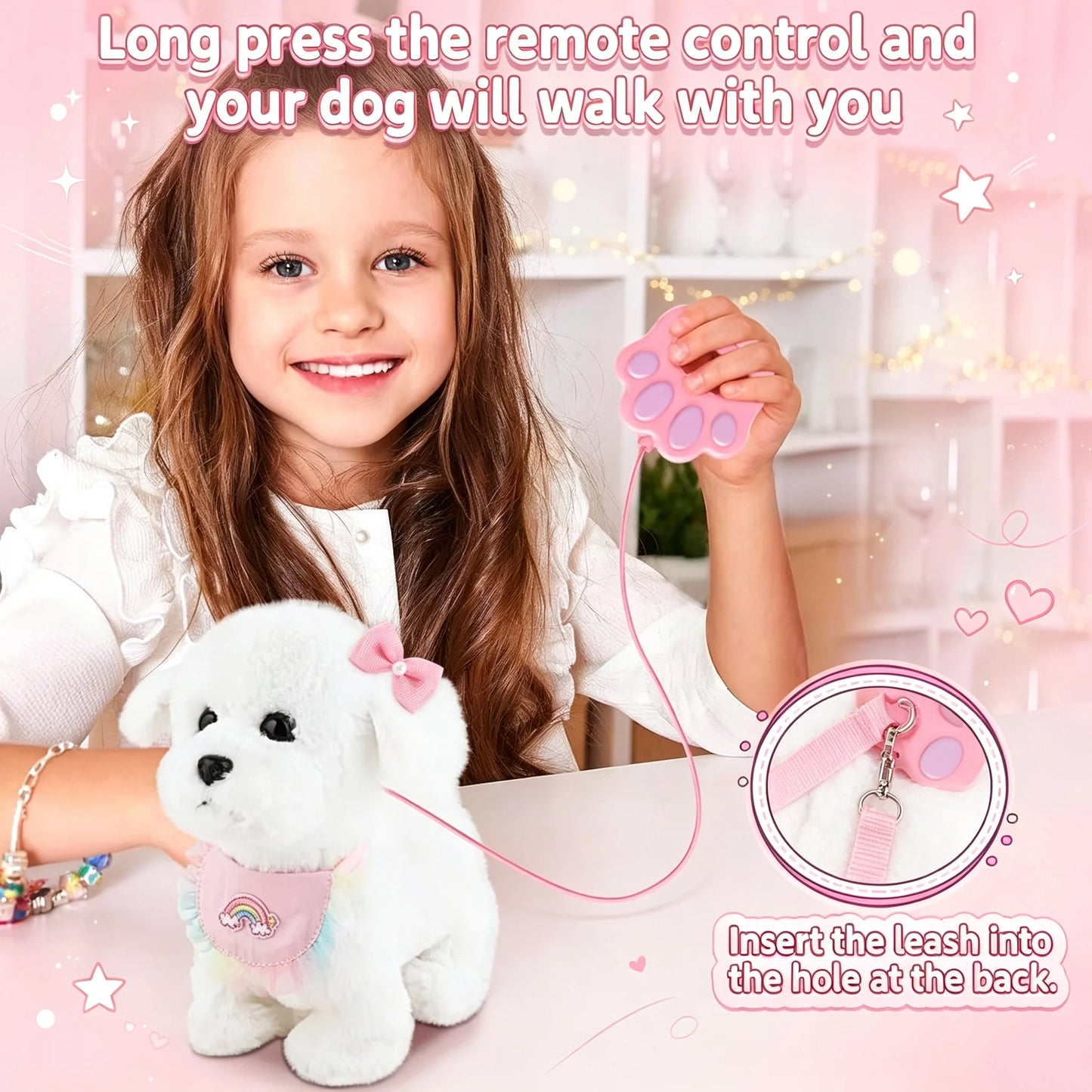 Interactive Stuffed Puppy Toys That Walk&Bark, Walking Dog Toy for Kids with Leash, Remote Control, Girls&Boys Aged 3+ GIFT