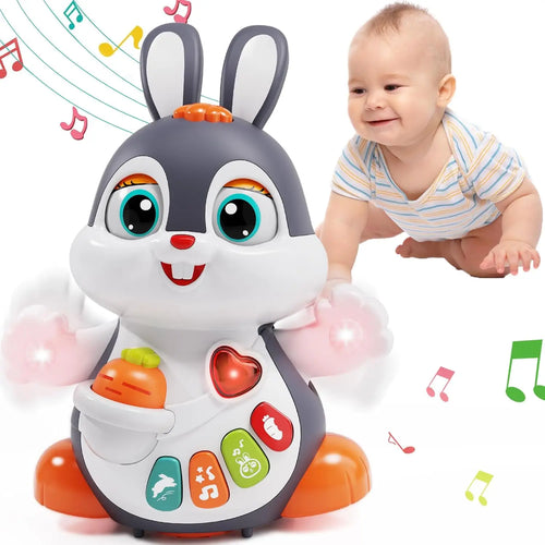 Musical Easter Bunny Toy, Dancing Crawling Tummy Time with Lights, Infant Learning Easter Gift & Basket Stuffer for Boys Girls