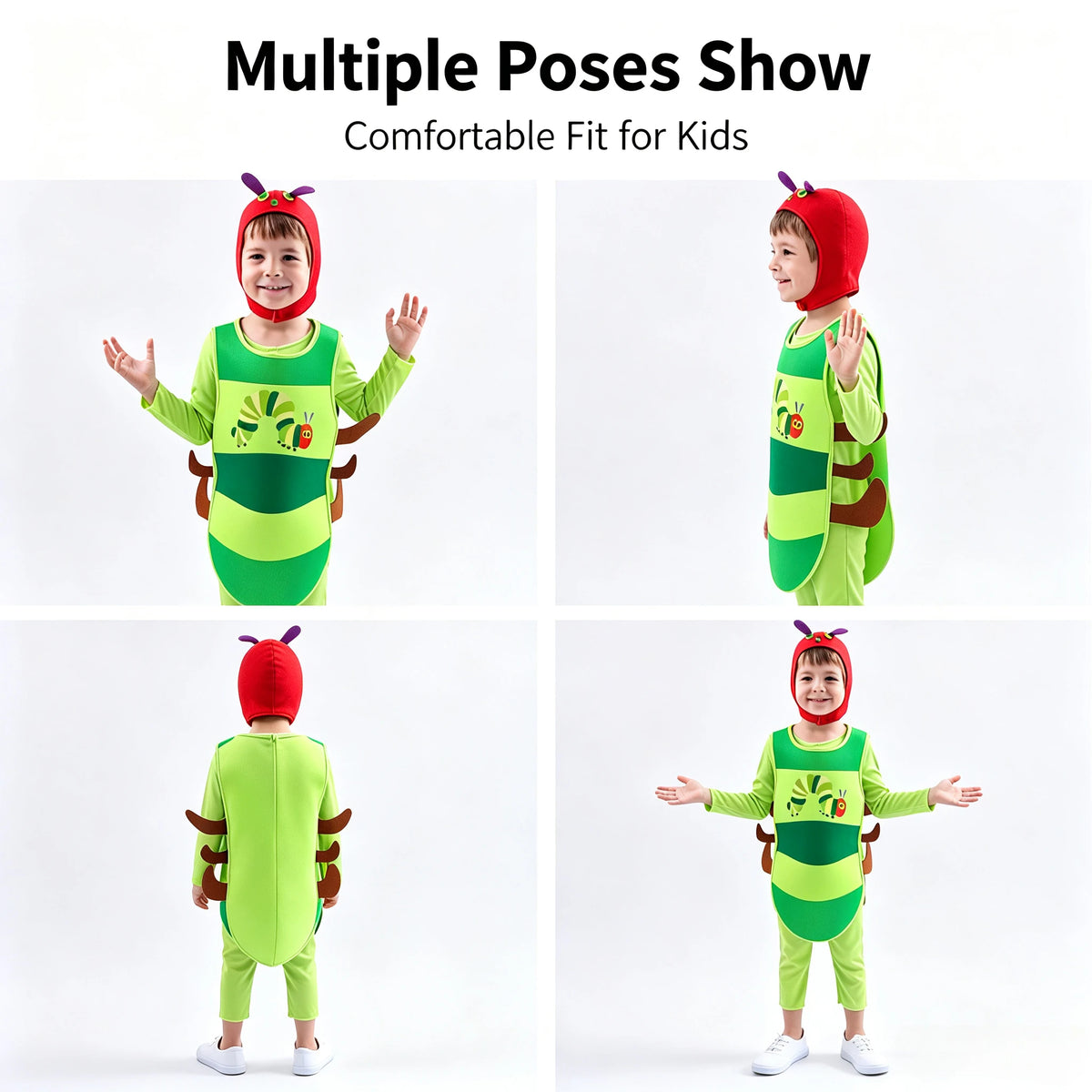 Cute Caterpillar Kids Costume, Vivid Cartoon Role‑Play Outfit, Full Dress‑up Set for Holiday Party & Stage Performance Gift
