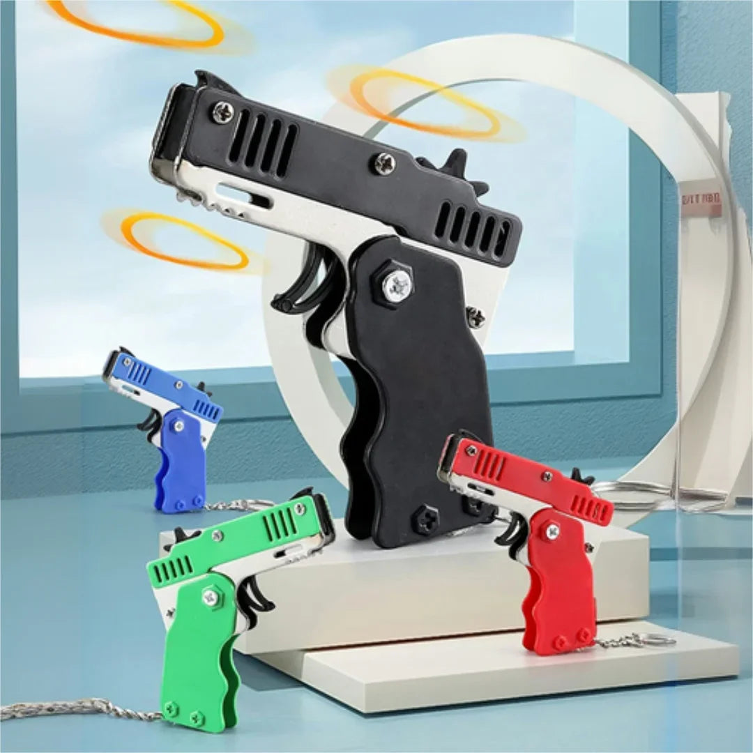 Kids Cool Mini Folding Rubber Launcher Toy with 60 Rubber Bands, Portable Toy for Outdoor Activities,  Keychain Gift
